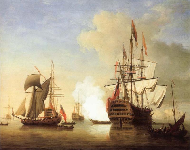 Monamy, Peter Stern view of the Royal William firing a salute china oil painting image